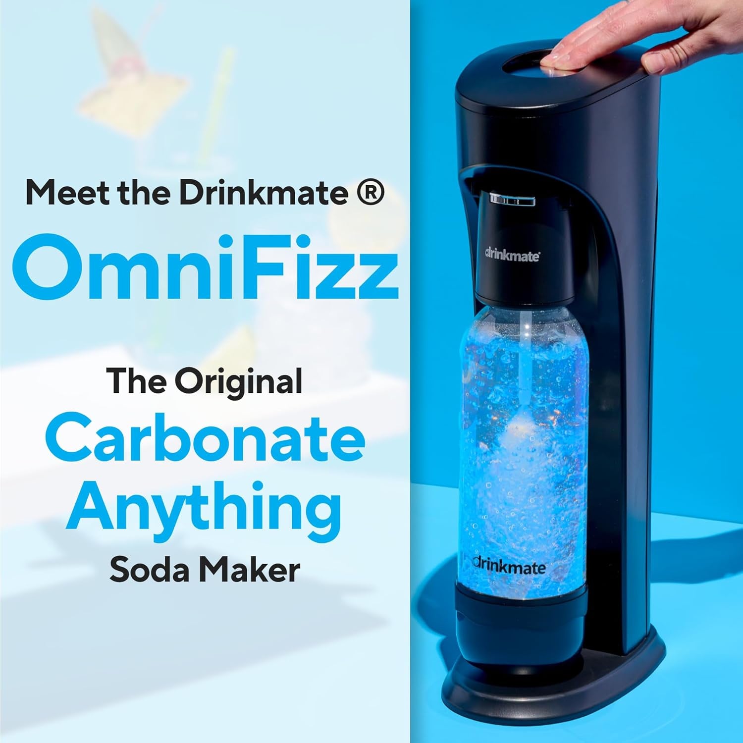 Omnifizz Sparkling Water Maker & Soda Streaming Machine | Carbonates Any Drink | ULTIMATE BUNDLE | Includes Three 60L CO2 Cartridges + Two Bpa-Free Bottles (Matte Black)