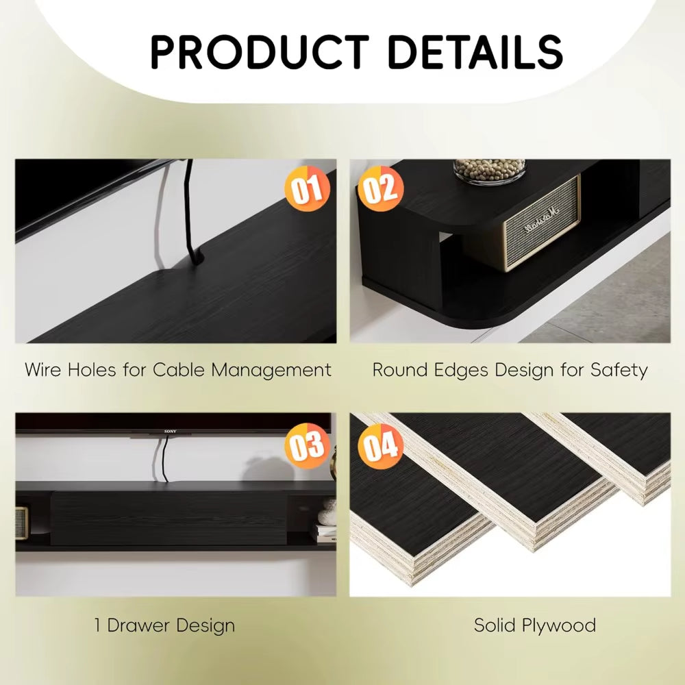 Wall-Mounted Floating TV Stand with Drawer, 47 Inch Console 