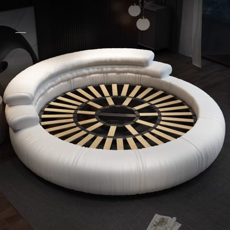 New Italian Leather round Double Bed Frame Room Furniture