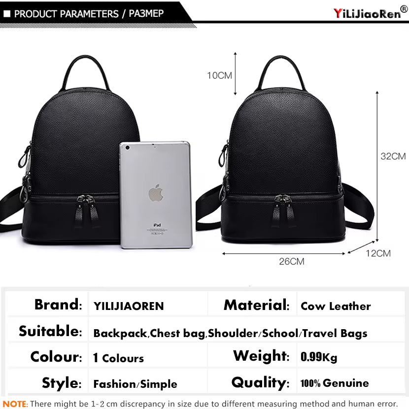 Fashion Rivet Women Backpack Brand Genuine Leather Backpack Purse Large Capacity School Bag Bookbag Designer Simple Back Pack