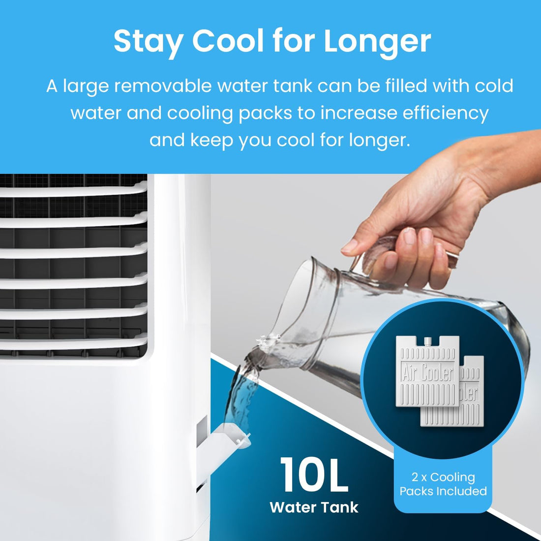 4-In-1 Air Cooler with 10 Litre Capacity, Remote Control, 3 Fan Speeds & LED Display. Powerful Evaporative Air Cooler with Built-In 7.5 Hour Timer & Automatic Oscillation for Home & Office