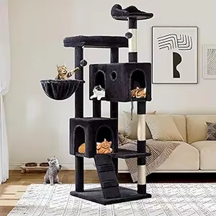 New 64"  Cat tree with Multi-Level Play Areas (Includes 2 Plush Beds, 2 Perches, Basket)