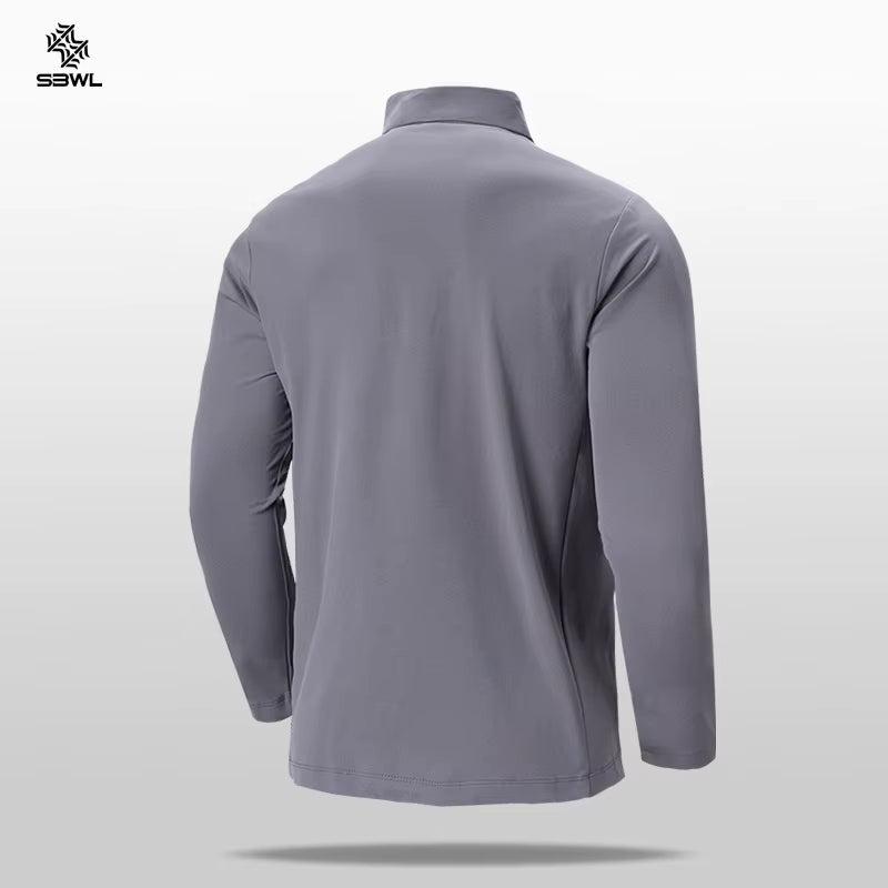 Autumn/Winter Men'S High Quality Outdoor Sports Clothing Stand Collar with a Bottom Shirt Running Fitness Long Sleeve T-Shirt