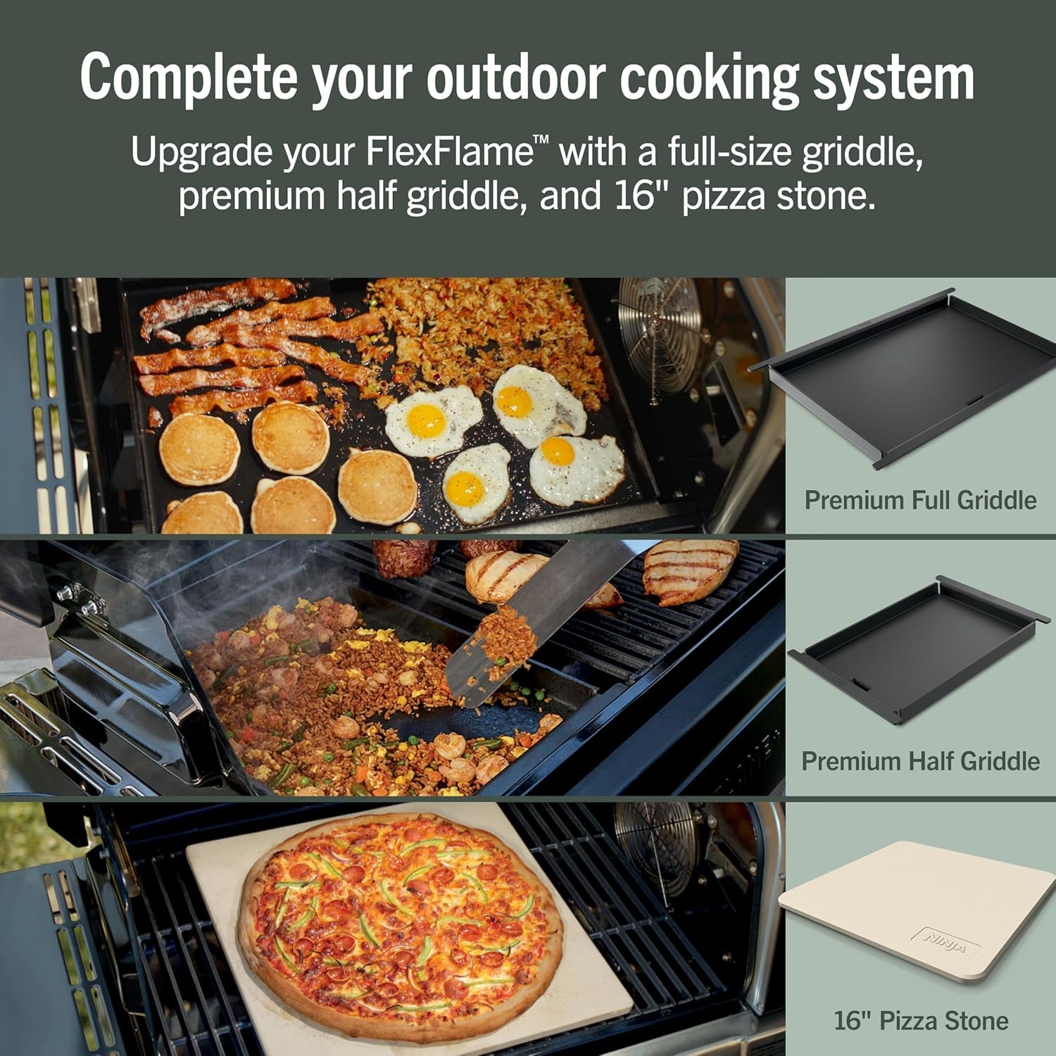 Flexflame Proconnect Grill & Smoker | 5-In-1 Smart Cooking System | Electric & Propane | App-Connected | 3-Burner Digital Control | Roast, Griddle & Pizza Maker | Black/Gold | PG305