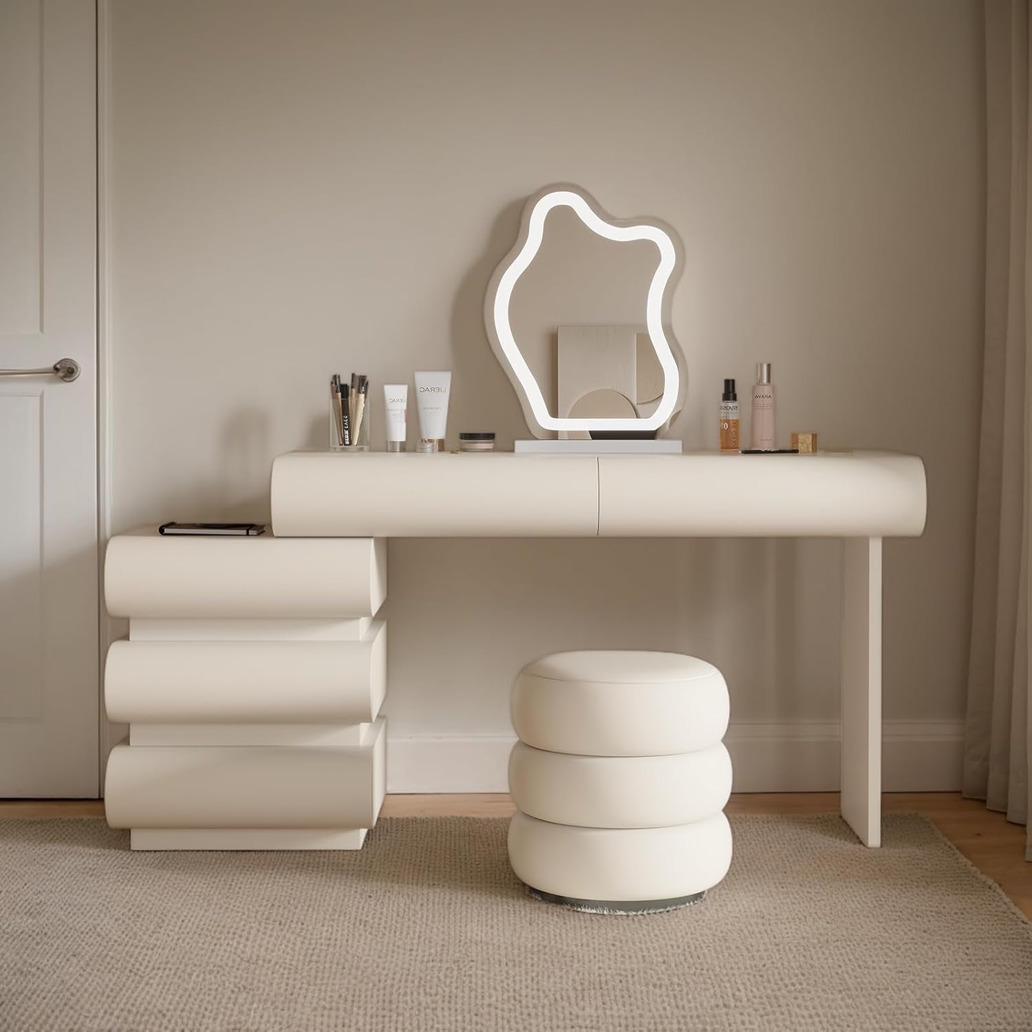 Luxuty White Makeup Vanity Desk with Mirror and Lights
