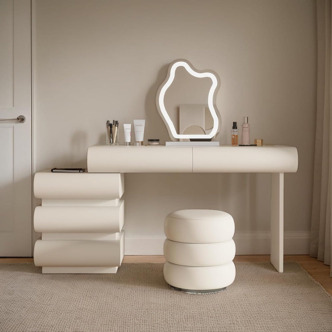 Luxuty White Makeup Vanity Desk with Mirror and Lights