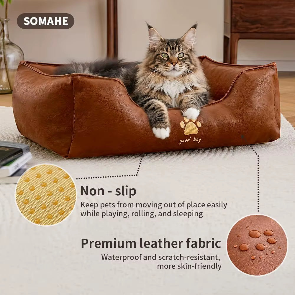 Premium Leather Cat Bed for Indoor Cats & Small Dogs 