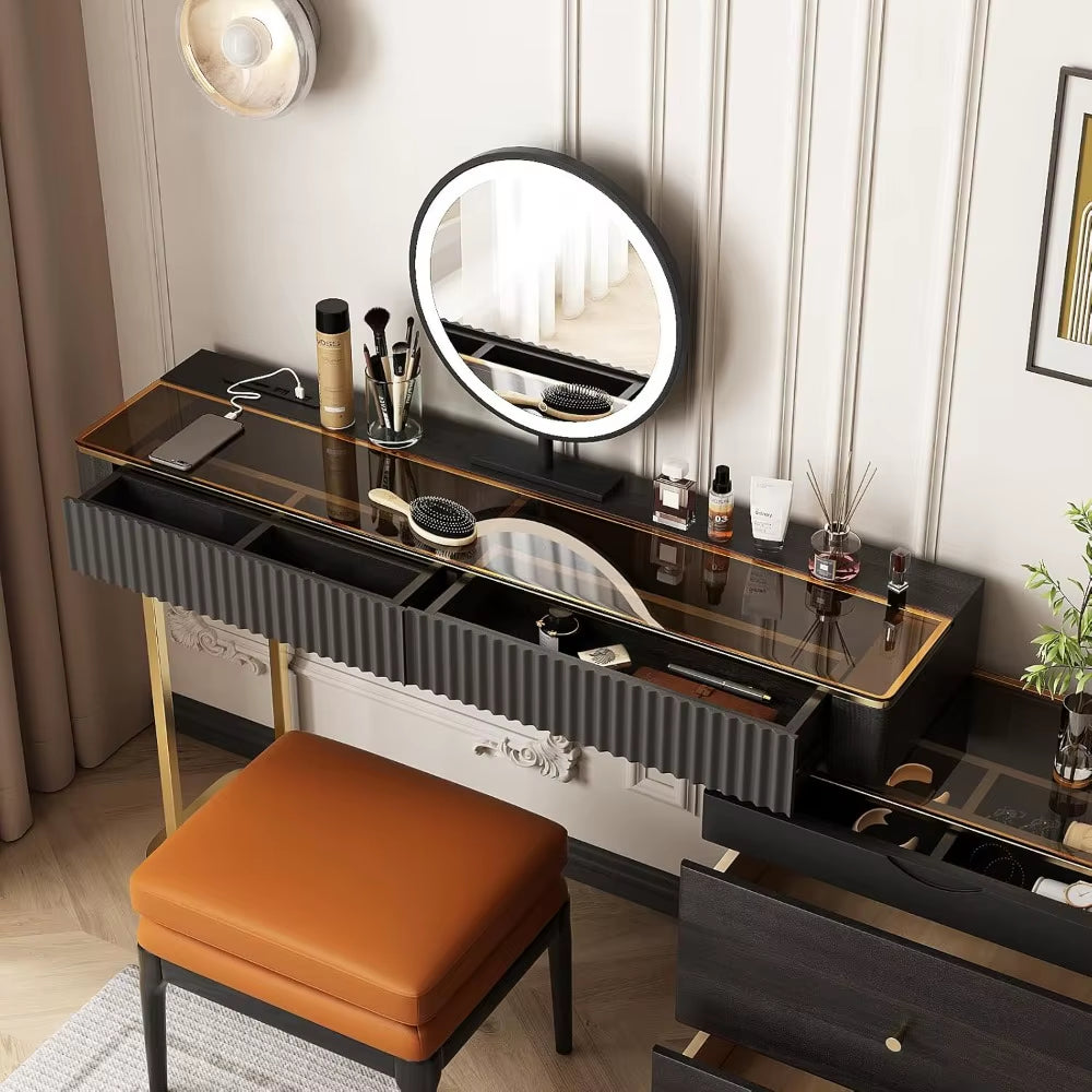 New Makeup Vanity Desk with Stool, TV Cabinet Combination