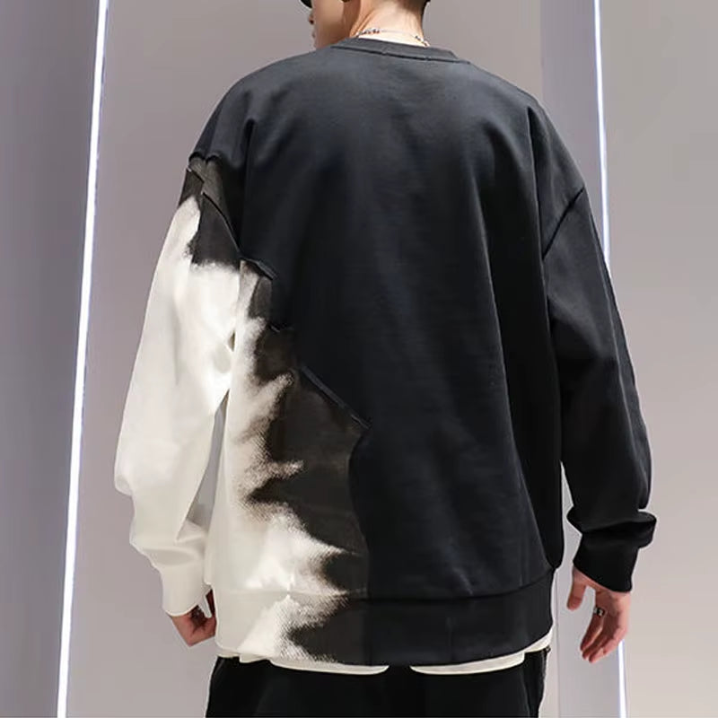 New Autumn/Winter American Fashion Brand Gradient round Neck with Plush Plush and Handsome Versatile Men'S Long Sleeve Sweater