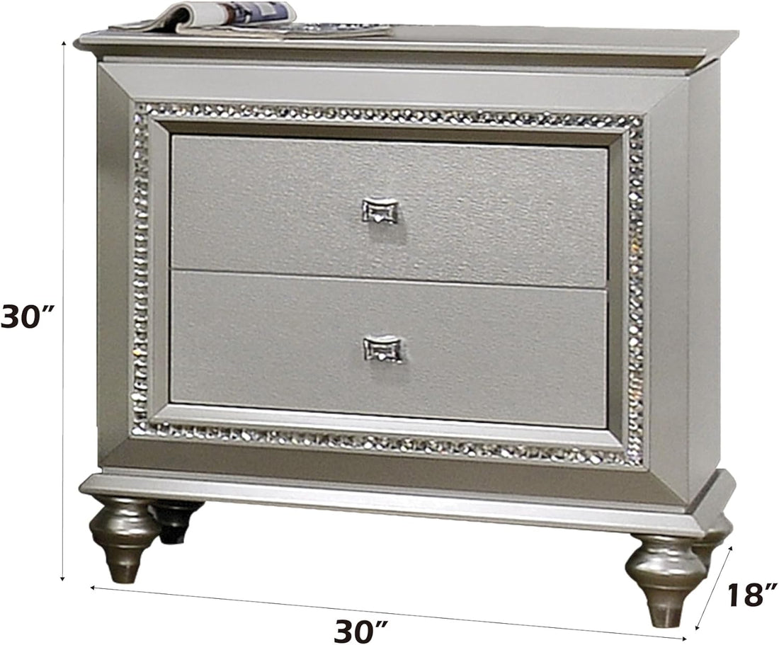 Modern luxe Champagne Glam Nightstand  Bedside Table with Drawers