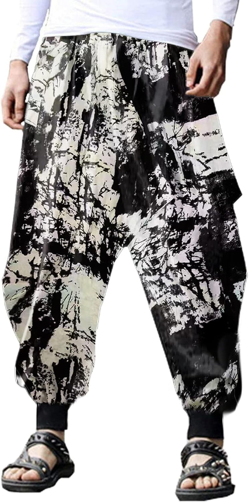 Mens Casual Pants Loose Stretchy Waist Trousers