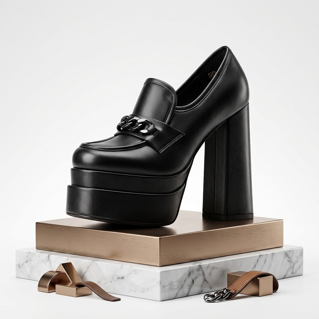 Women's Black Platform Pumps – Square Toe Super High Heels in Extended Sizes