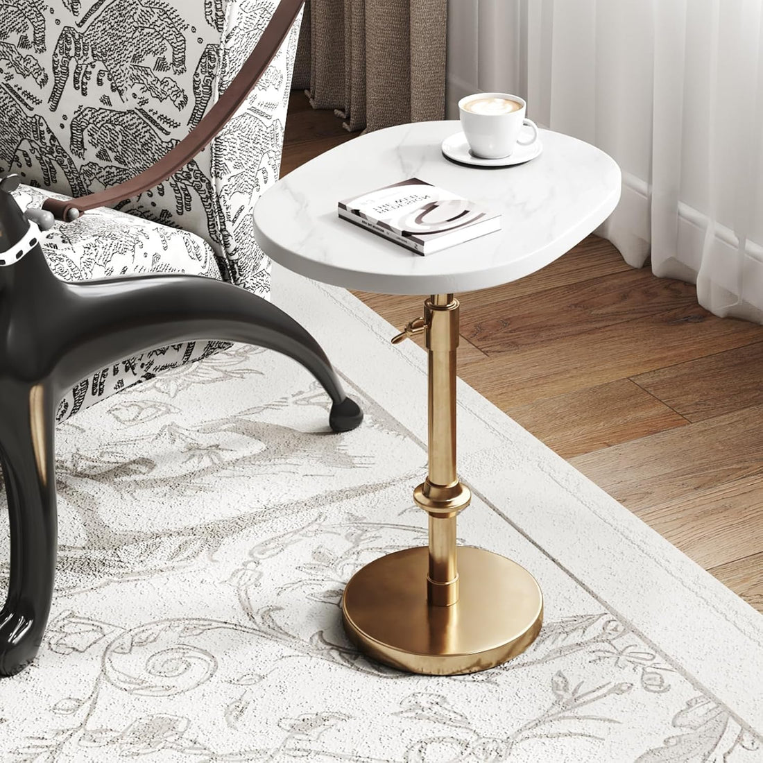 Antique Brass Adjustable-Height Pedestal Drink Table