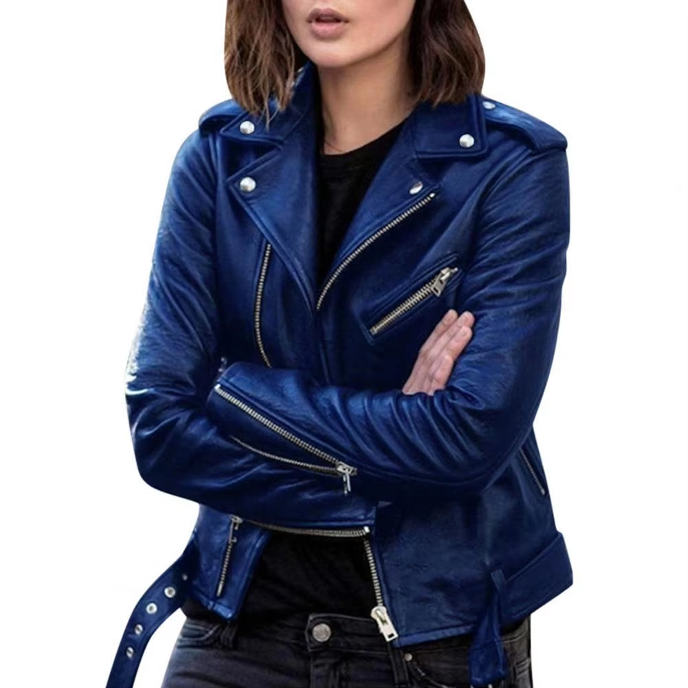 New Stylish Short Jacket Solid Female Moto Biker Jackets Thin Ladies Cool Faux Leather Jacket Slim Short Leather Outwear