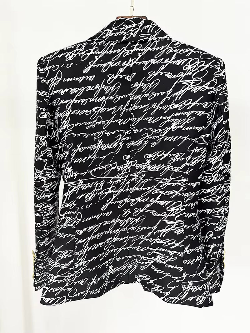 Women High Street Designed Jacket Women'S Love Letters Printed Double Breasted Blazer