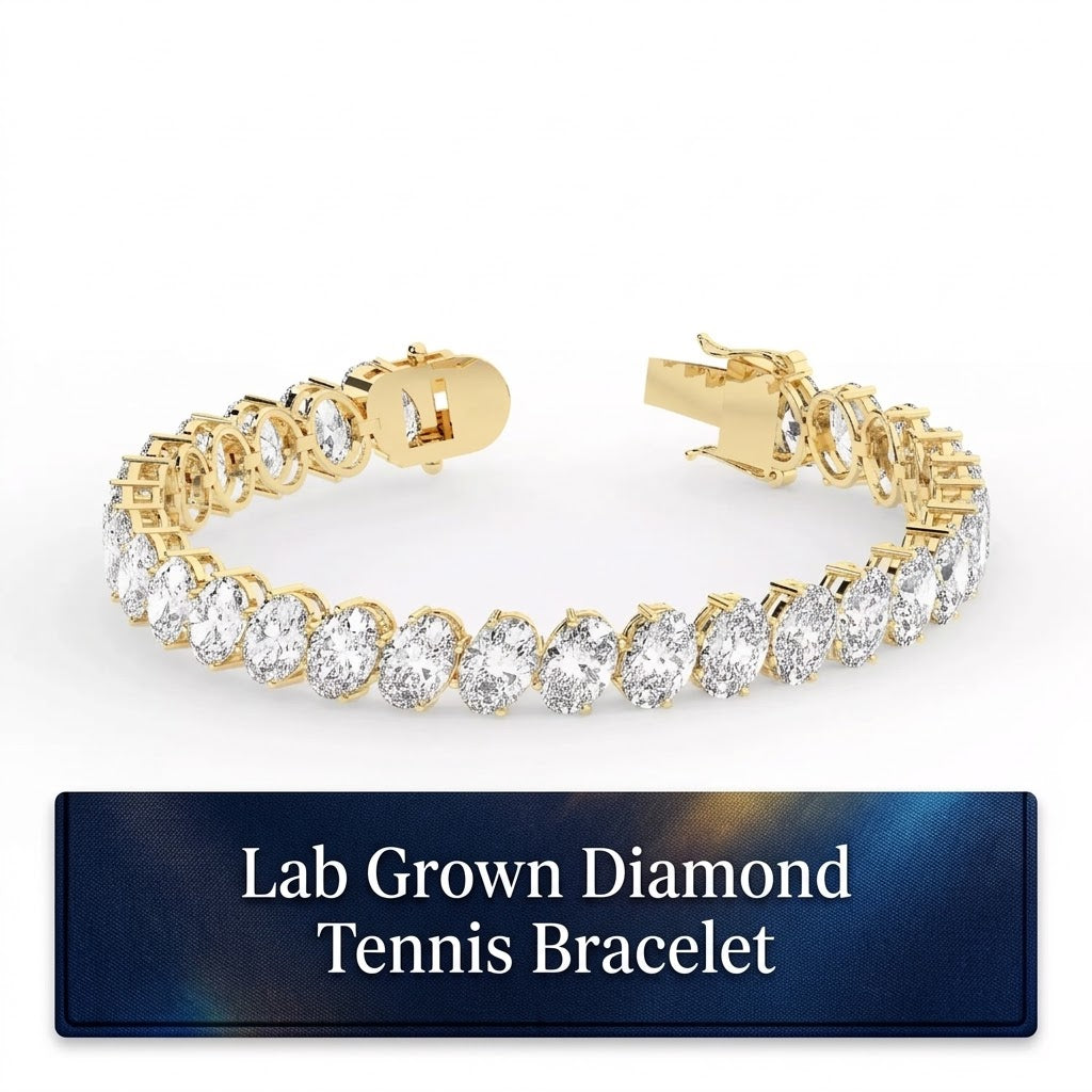 Modern Oval Cut Lab Grown Diamond Tennis Bracelet in 14K Yellow Gold
