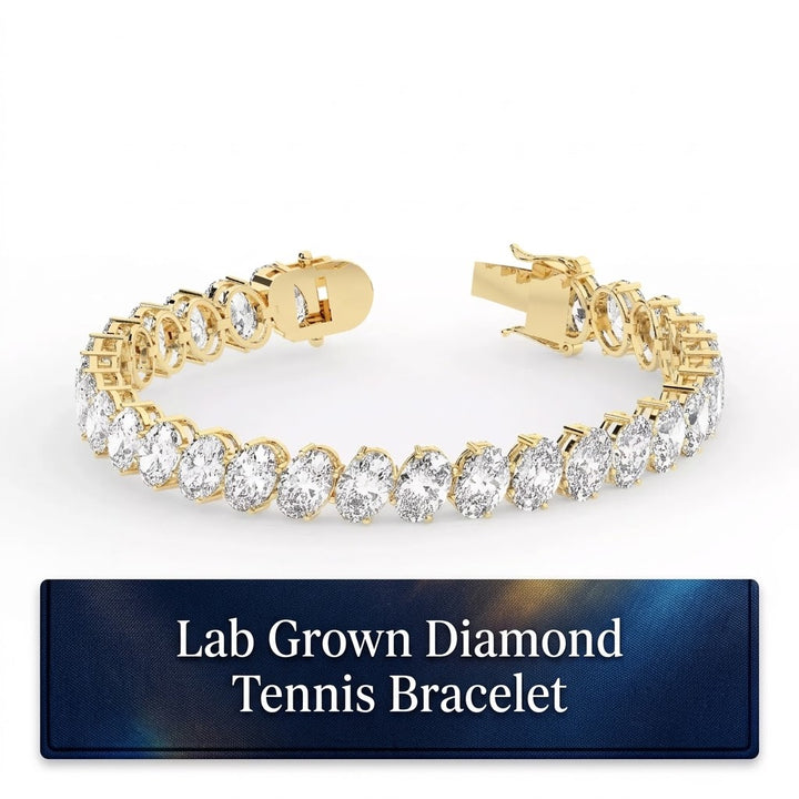 Modern Oval Cut Lab Grown Diamond Tennis Bracelet in 14K Yellow Gold