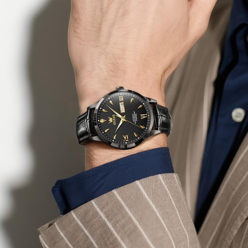 Mens Leather Analog Waterproof, Luminous Watch