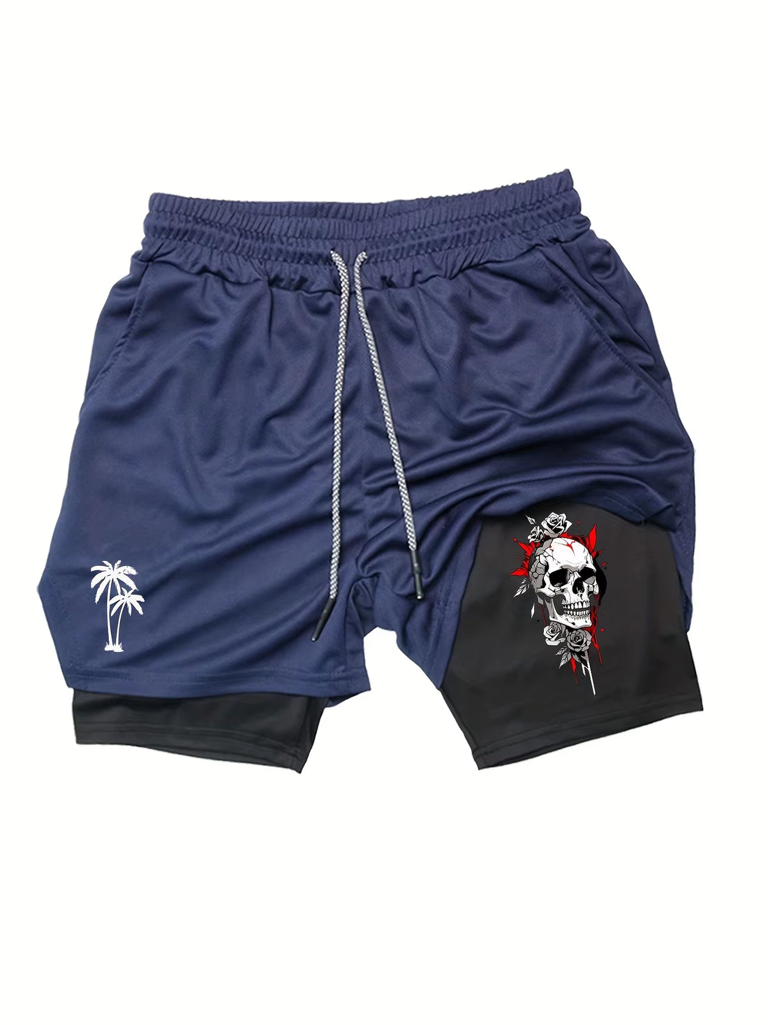 Mens Printed Casual Double Layer Shorts Running Fitness