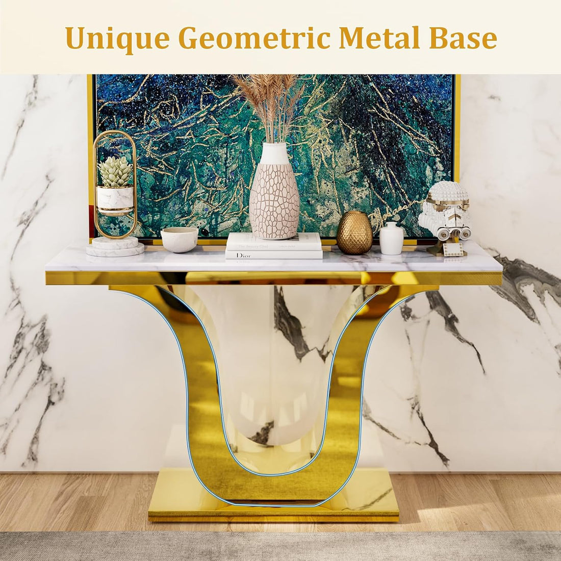 Elite Gold Console Living Room Sofa Table, 50" Rectangle Designed 