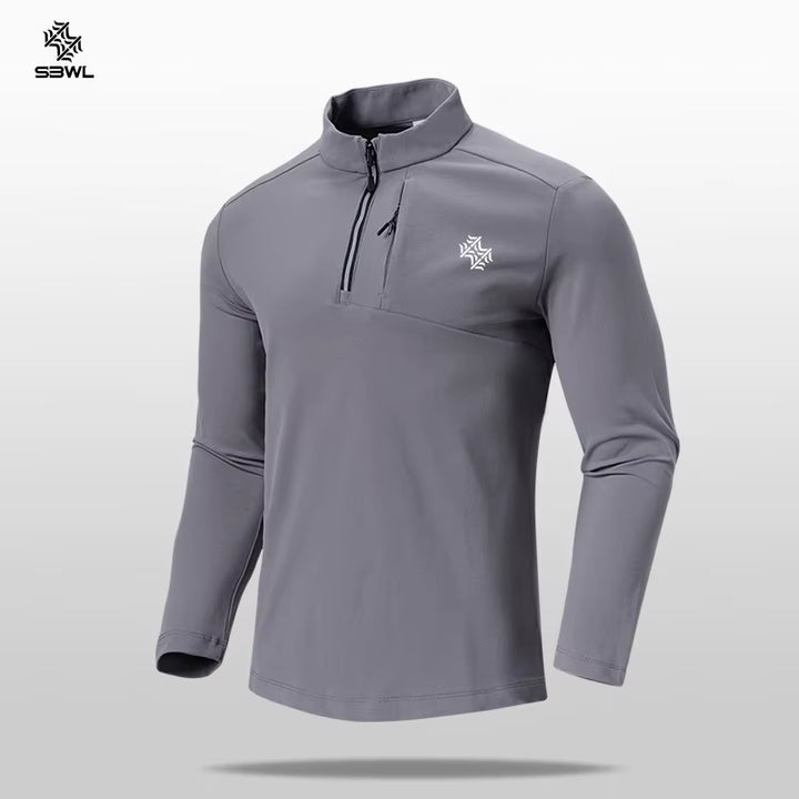 Autumn/Winter Men'S High Quality Outdoor Sports Clothing Stand Collar with a Bottom Shirt Running Fitness Long Sleeve T-Shirt