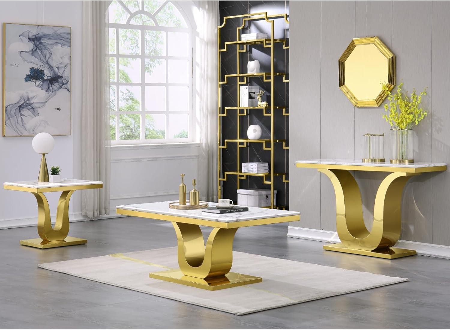 Elite Gold Console Living Room Sofa Table, 50" Rectangle Designed 