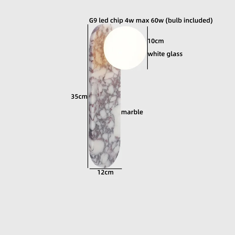 Marble Glass LED Wall Sconces Lights Indoor Bedroom Lamps 