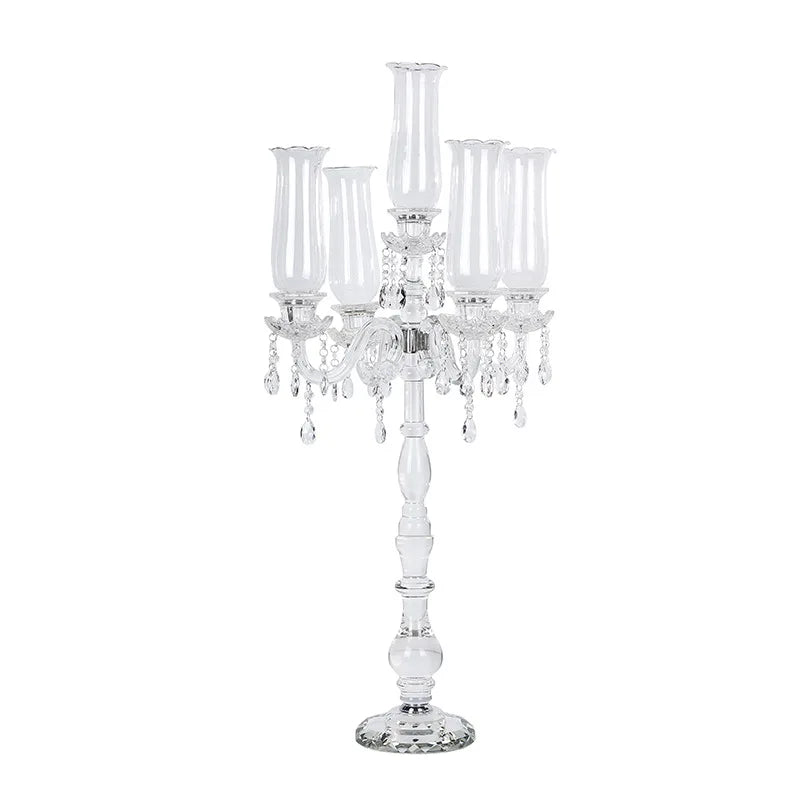 Luxury 5-Arm Crystal Candelabra – Modern Clear Glass Candle Holder Centrepiece