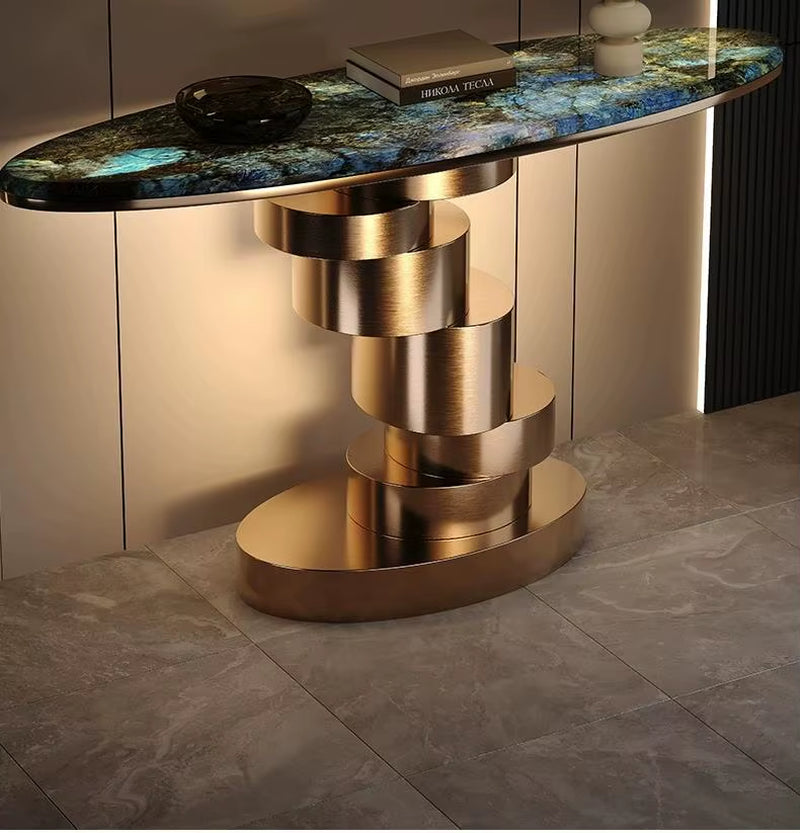Unique Design Villa Entrance Furniture Stainless Steel Frame Console Table White Marble Table