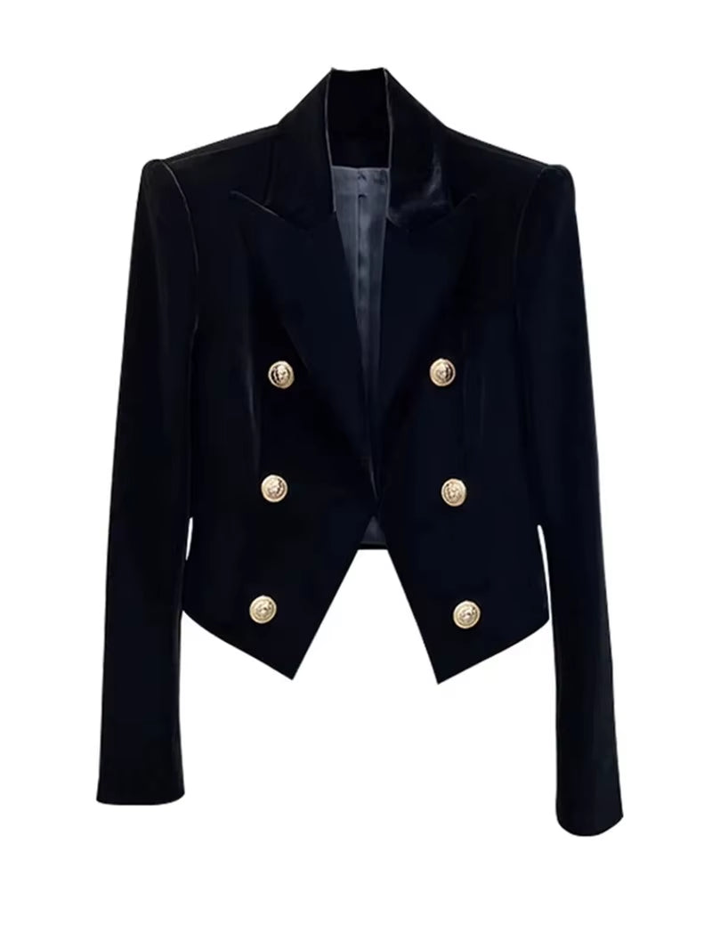  New Velvet Double Breasted Versatile Women Jacket