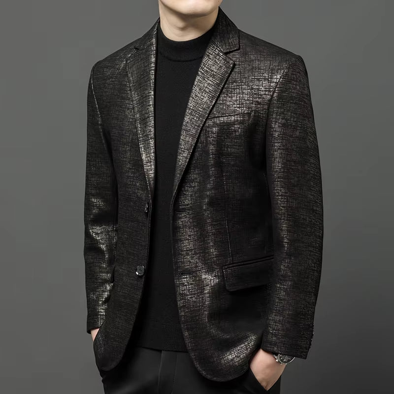 Premium Mens Leather Business Casual Jacket Blazer