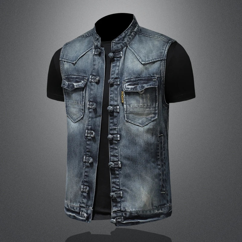 Mens Casual Style Denim Quality Vest Jacket