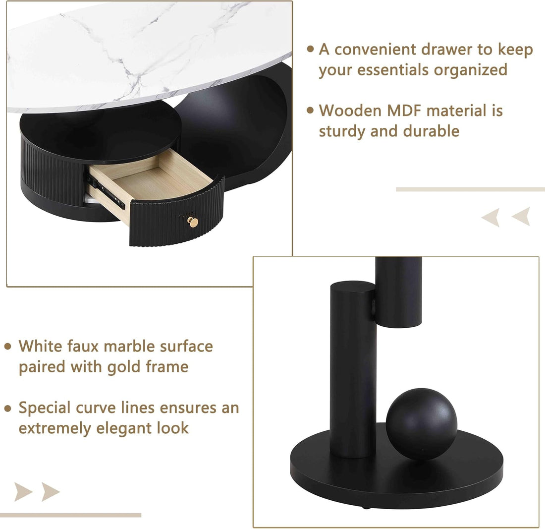  Nesting Oval Coffee Table Set of 2 Black Faux Marble