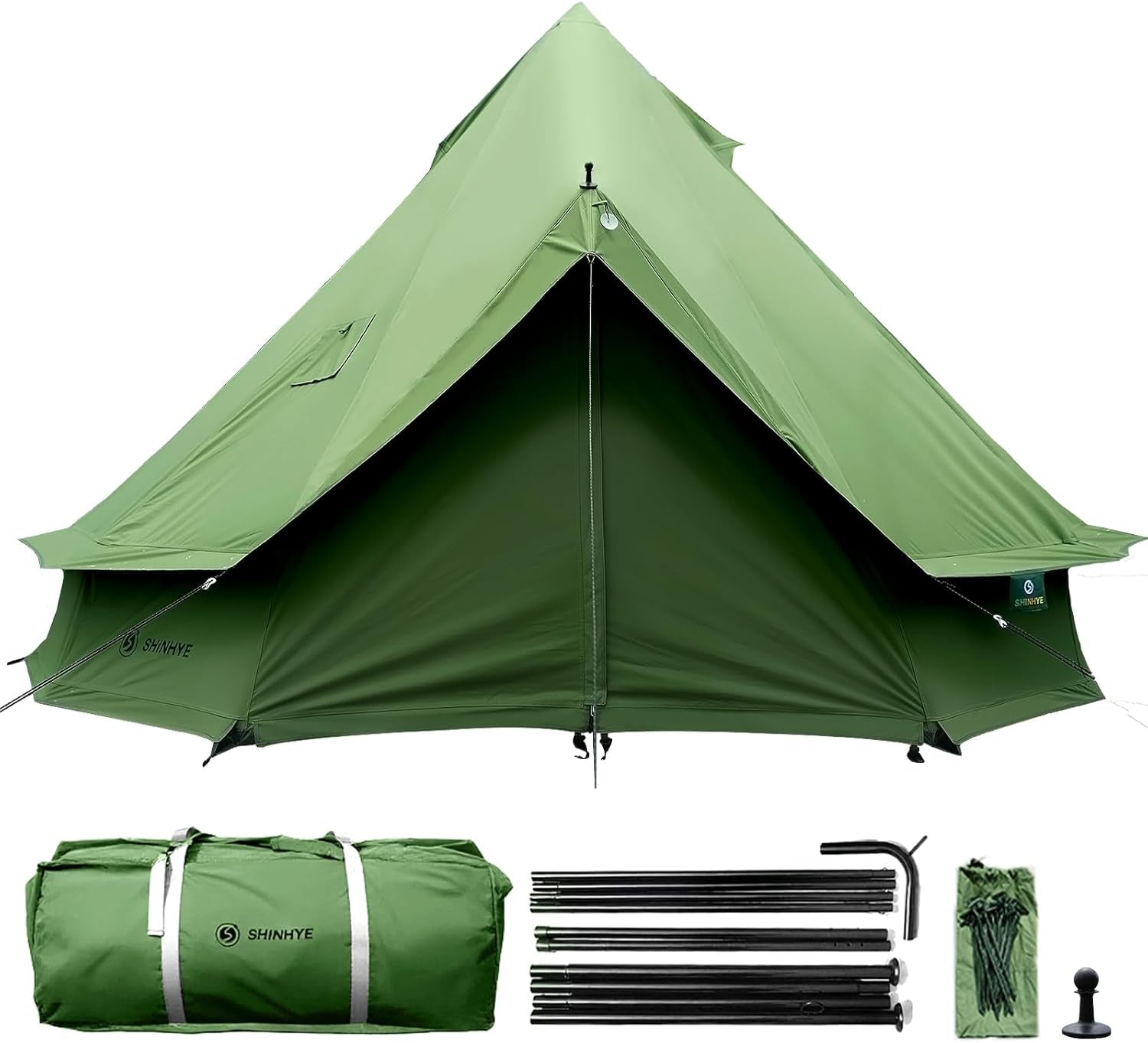 Canvas Bell Yurt Tent with Stove Jack, Waterproof Luxury 4 Season Tents for Family Outdoor Camping 100% Cotton Green Glamping Tents for Hunting, Partie, All Year Living