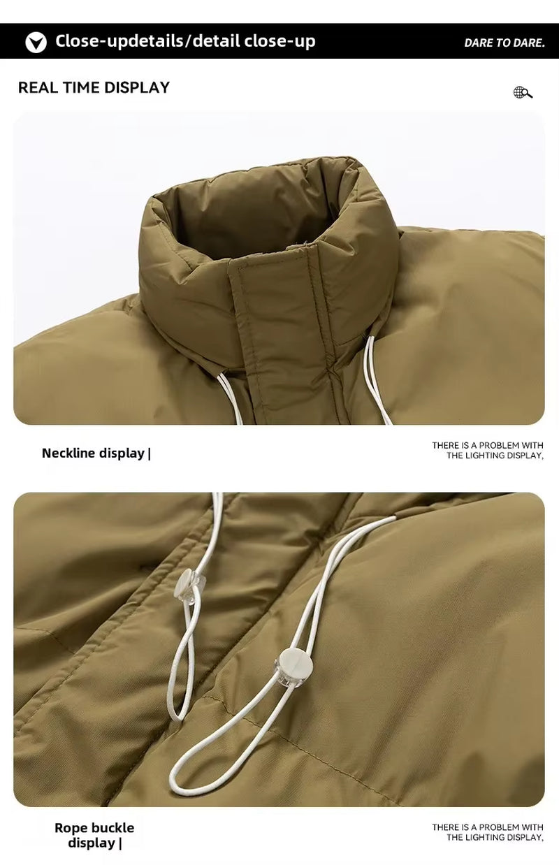 Men Warm Jacket Autumn Winter New Solid Color Thickened Large Pocket Design Outdoor Travel Stand Collar Coat Men Padded Clothes