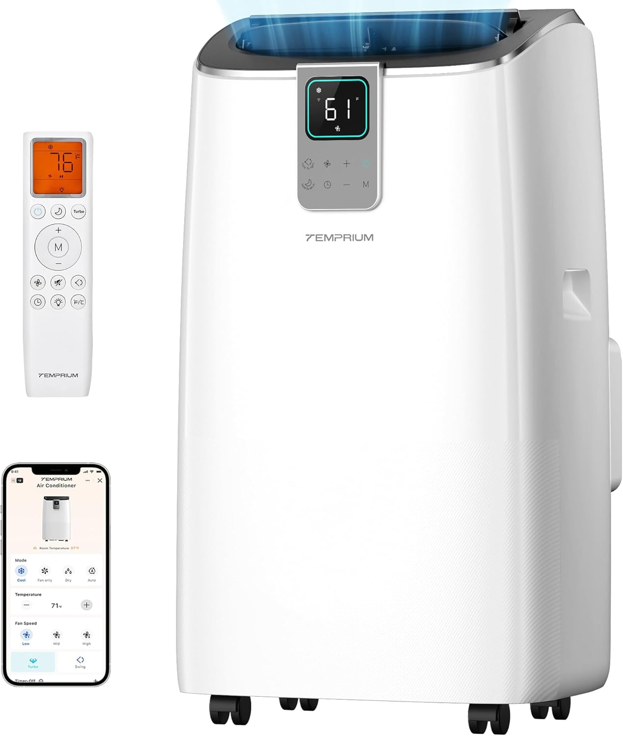 10,000 BTU Portable Air Conditioner, Smart AC Unit for Rooms up to 450 Sq.Ft, 3-In-1 with Cool, Dry & Fan Modes, App/Voice/Remote Control, 24H Timer, 50Db Quiet Operation, Self-Evaporating
