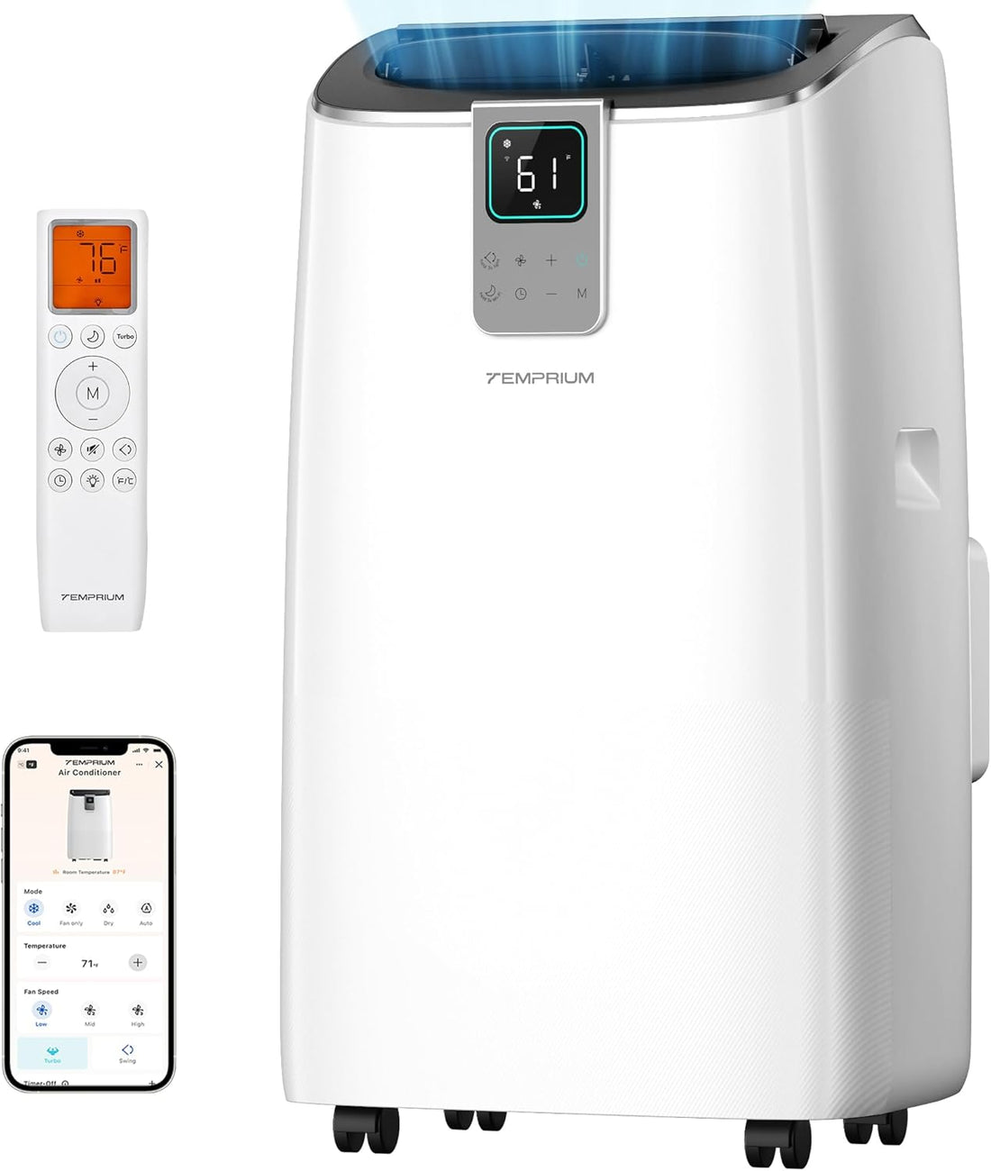 10,000 BTU Portable Air Conditioner, Smart AC Unit for Rooms up to 450 Sq.Ft, 3-In-1 with Cool, Dry & Fan Modes, App/Voice/Remote Control, 24H Timer, 50Db Quiet Operation, Self-Evaporating