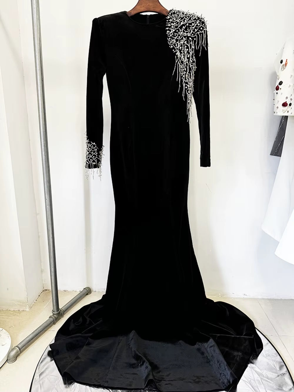 Women Diamond Velvet Evening Party Dress