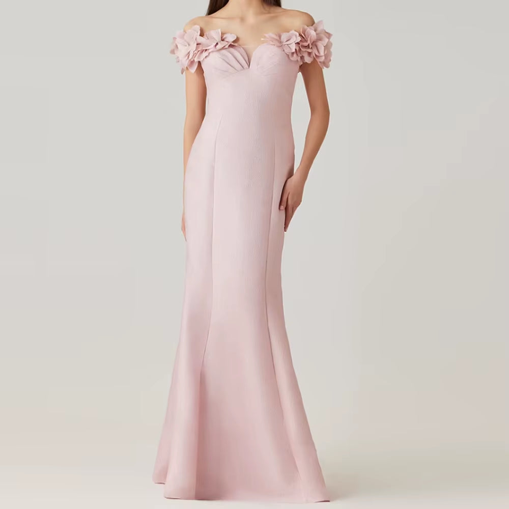 New Customized Pink Off-Shoulder Women Bride Dress Party Wear