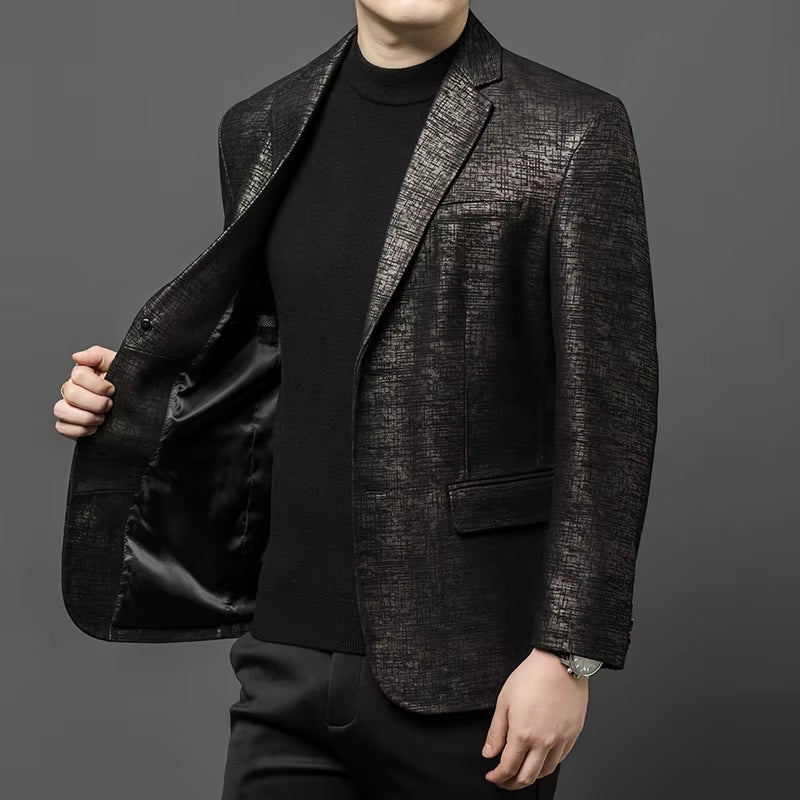 Premium Mens Leather Business Casual Jacket Blazer