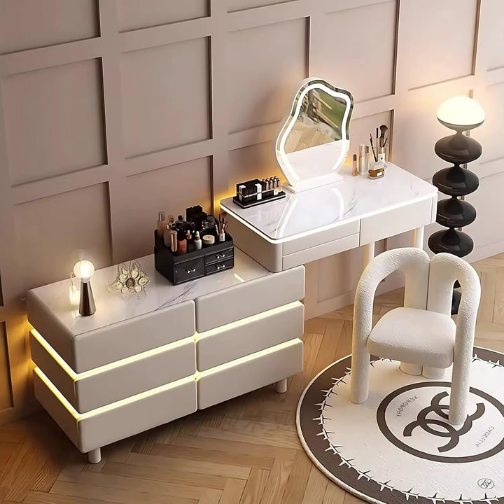 Elite Vanity Desk Modern with Smart LED Mirror and Side Cabinet
