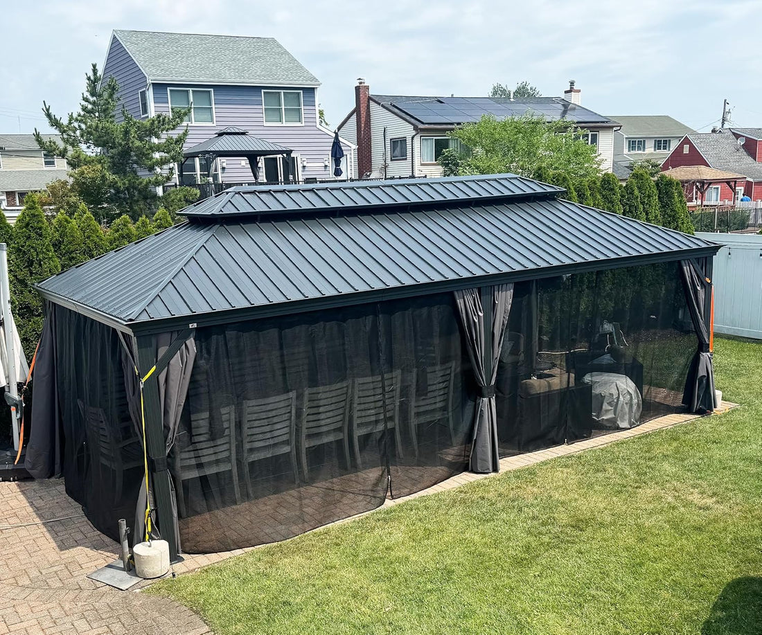 New Outdoor Large Gazebo Permanent Hardtop Double Roof Gazebo