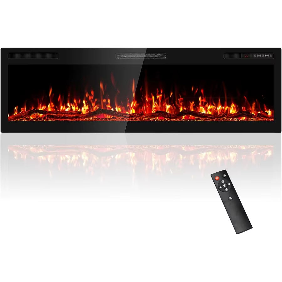 Modern 60' Electric Fireplace Wall Mounted HD Flame Effect