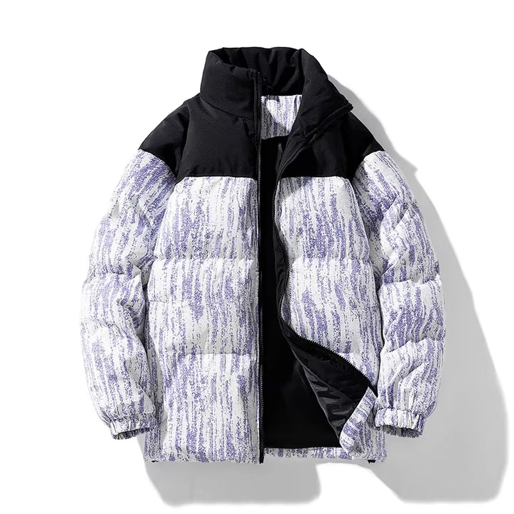 Men'S Warm Jacket Winter New Fashion Tie-Dye Gradient Loose Outdoor Travel Stand Collar Coat Men'S Thickening Padded Clothing