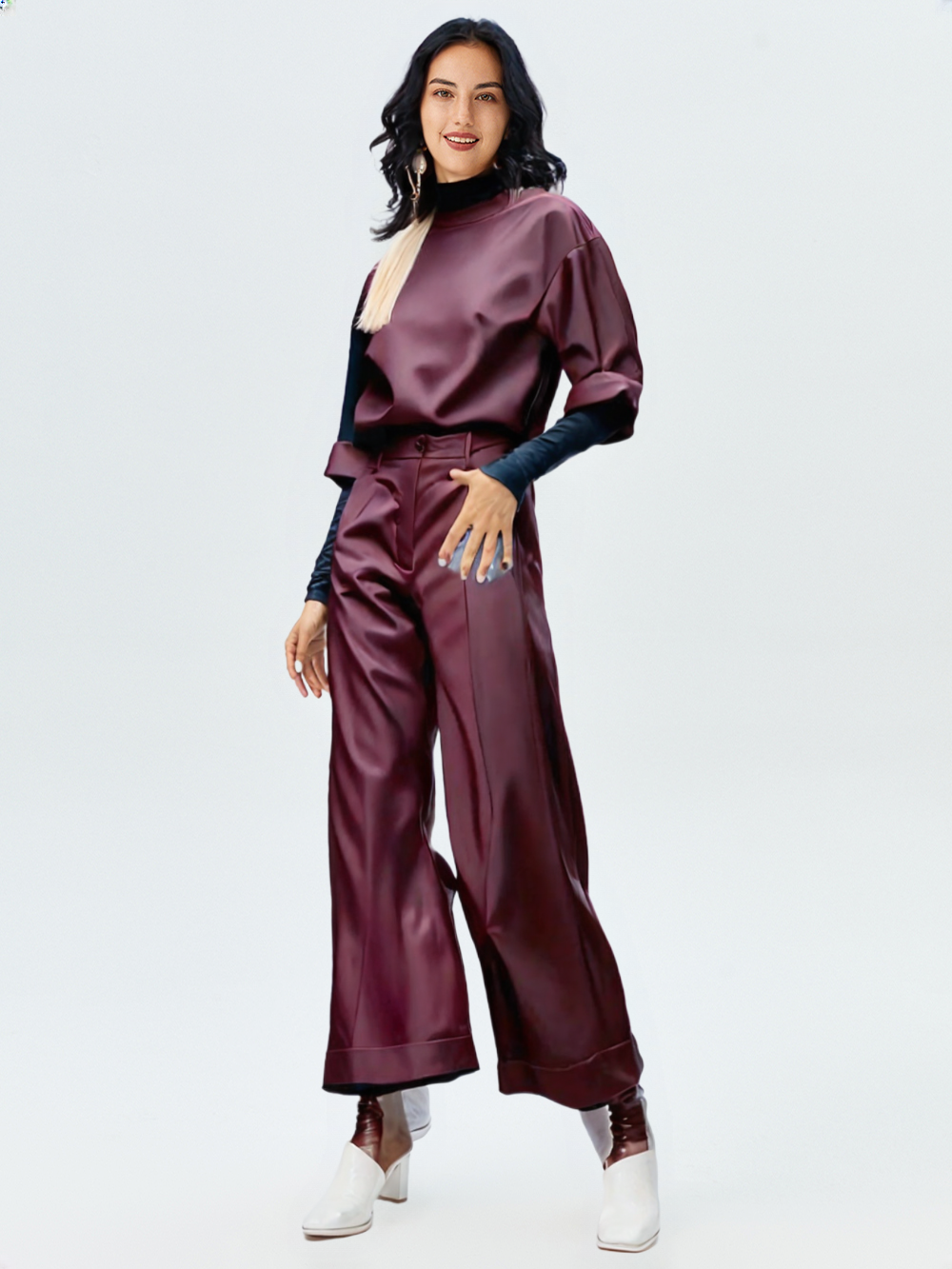 Italian Style Womens Fashion Wide Leg Pants High Waist