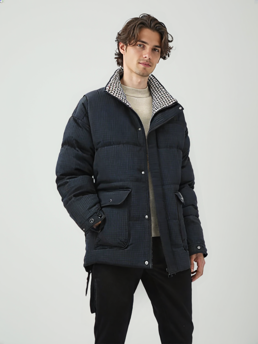 New Mens Fashion Stand Collar Thick Cotton-Padded Jacket
