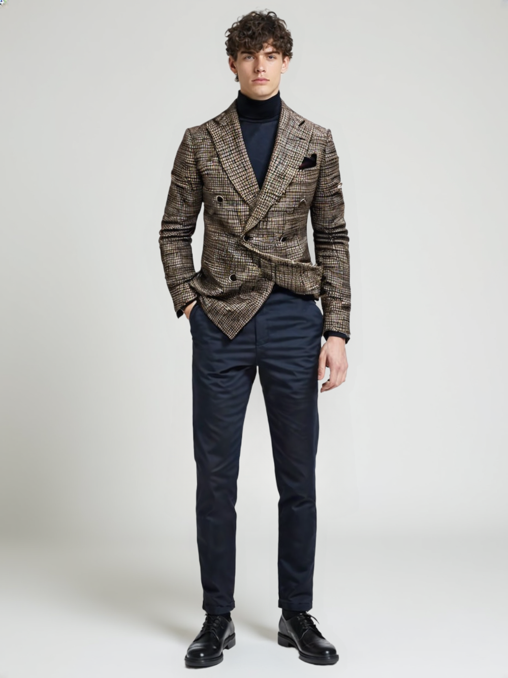 High End Men Business Blazers Slim Fit Plaid Suits Jackets Male Long Sleeve Double-Breasted Outerwear