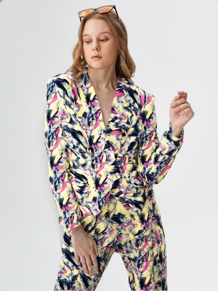 New Fusion Women Stylish Feather Printed Blazer Jacket