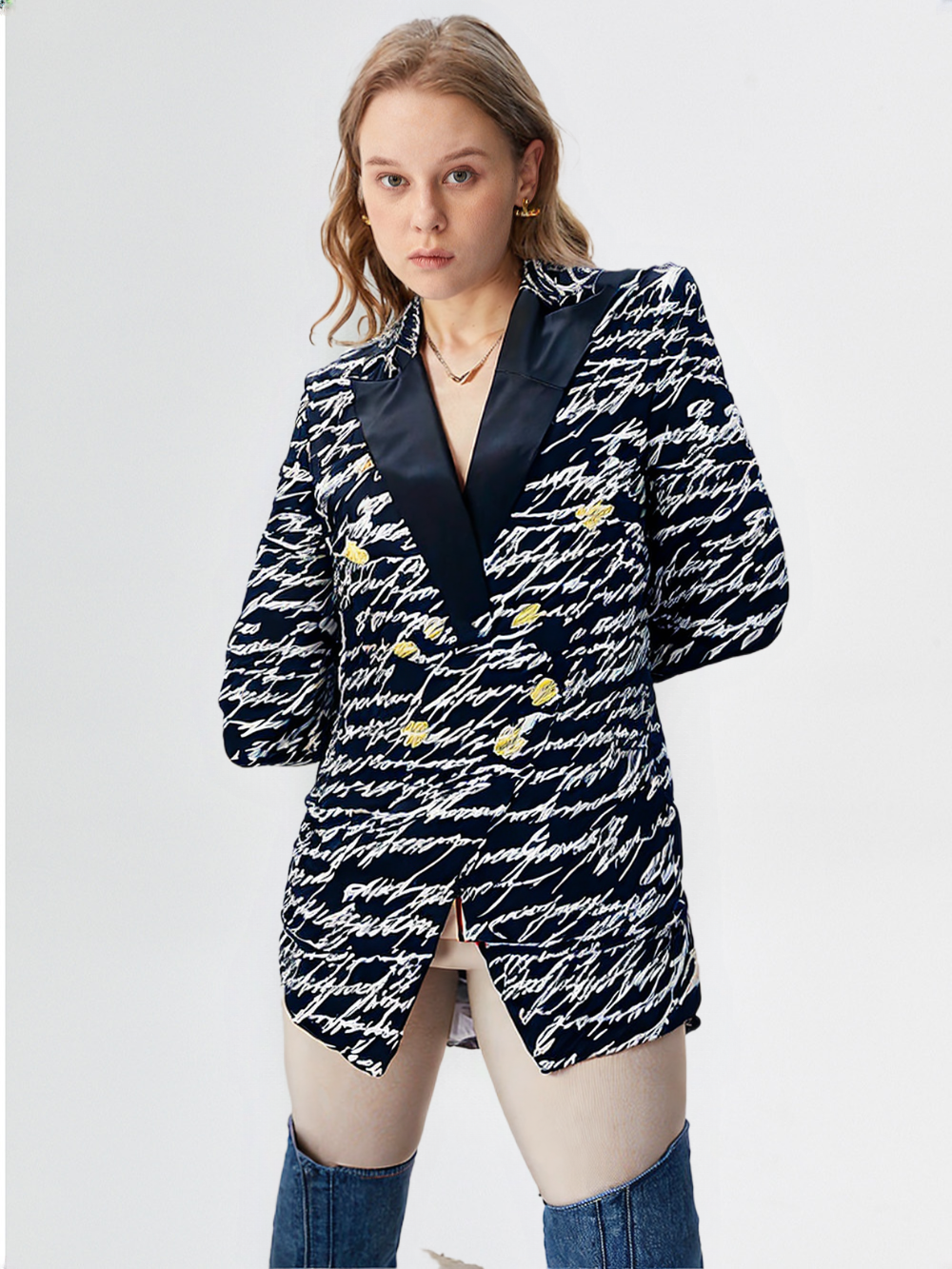 Women High Street Designed Jacket Women'S Love Letters Printed Double Breasted Blazer