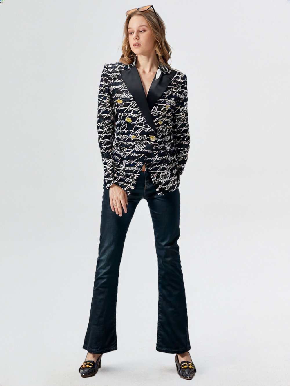 Women High Street Designed Jacket Women'S Love Letters Printed Double Breasted Blazer